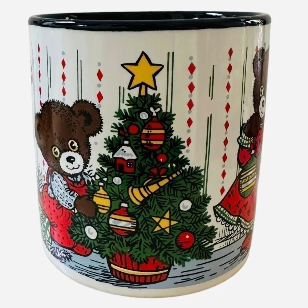 Vintage 1980 Potpourri Press Teddy Bear Christmas Mug 3.5